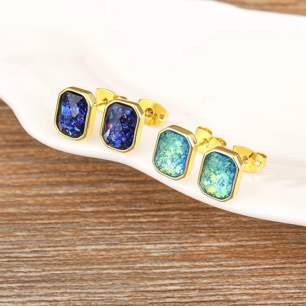 

Nidin Top Quality 4 Colors Opal Square Stud Earrings Luxury Cute Lucky Gold Plated Fine Wedding Jewelry Party Gift For Female