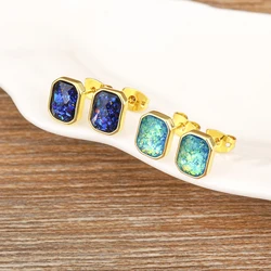 Nidin Top Quality 4 Colors Opal Square Stud Earrings Luxury Cute Lucky Gold Plated Fine Wedding Jewelry Party Gift For Female