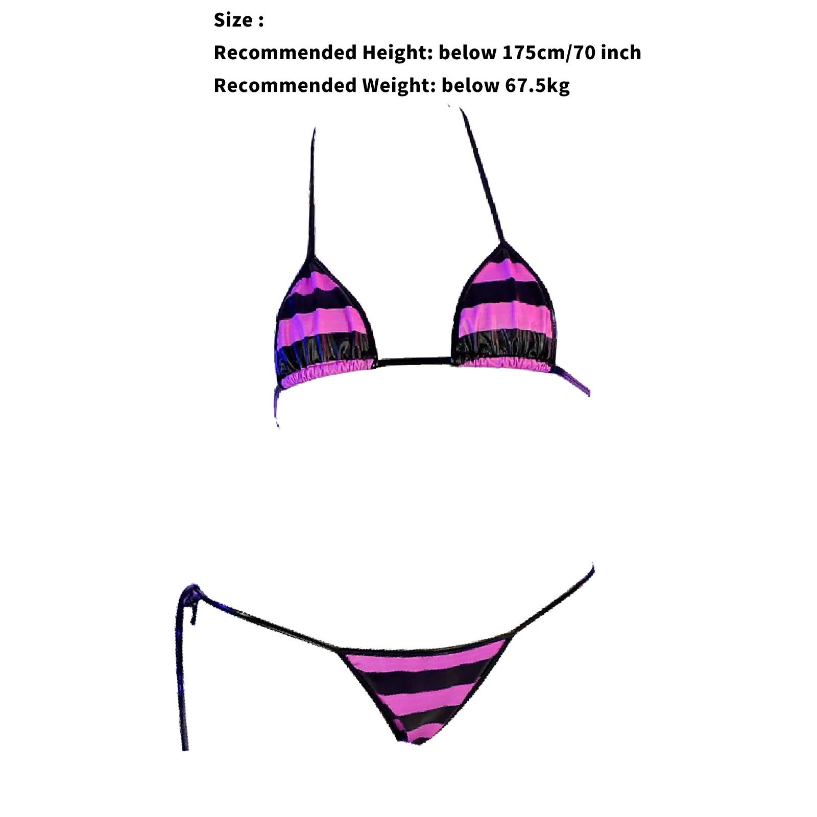 Women's Sissy Two Pieces Mini Bikini Bathing Suit Halter Bra Top with T-Back Briefs Lace-up Patent Leather Lingerie Bra Sets - Image 3