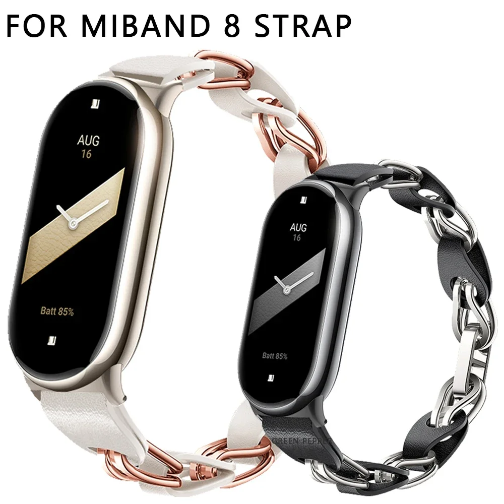 

Original Metal Strap for Xiaomi Mi Band 8 Bracelet Fashion Cowhide Leather Replacement Wristband for Miband 8 NFC Accessories