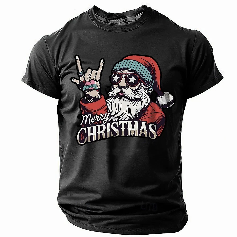 Men's T-shirt All Season Short Sleeve Santa Claus Graphic Print Casual Crew Neck Pullover Fashion Street Oversized Clothing