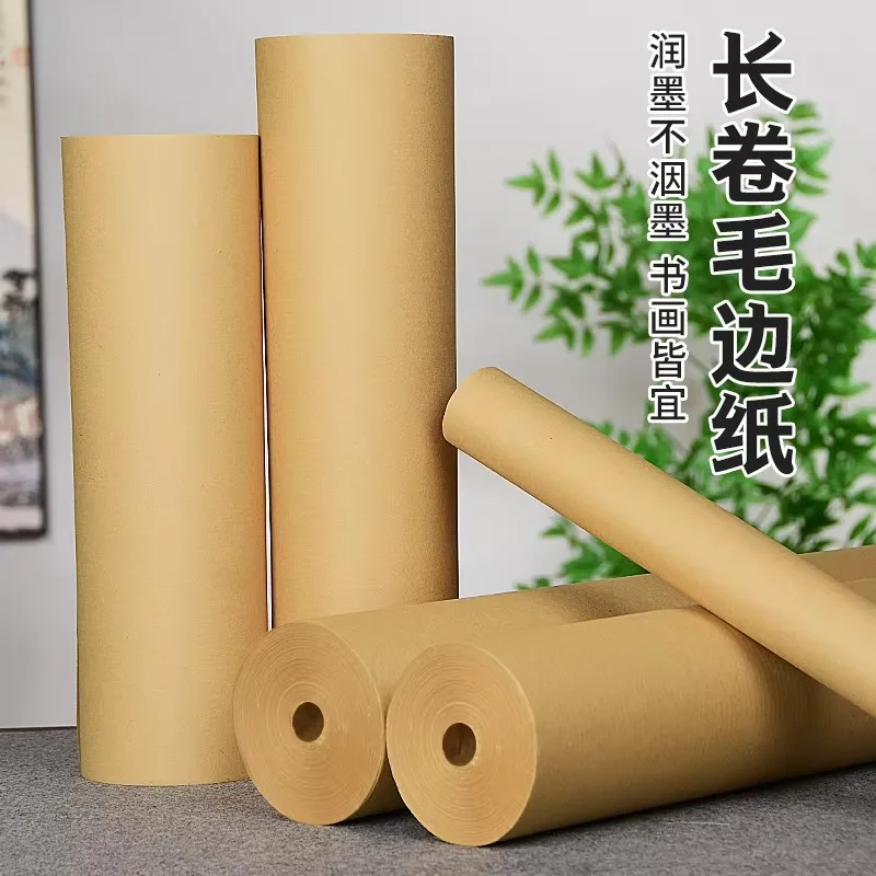 20M Long Half Ripe Rice Paper Roll No Grid, Traditional Brush Painting Supply for Practice, Bulk Long Scroll