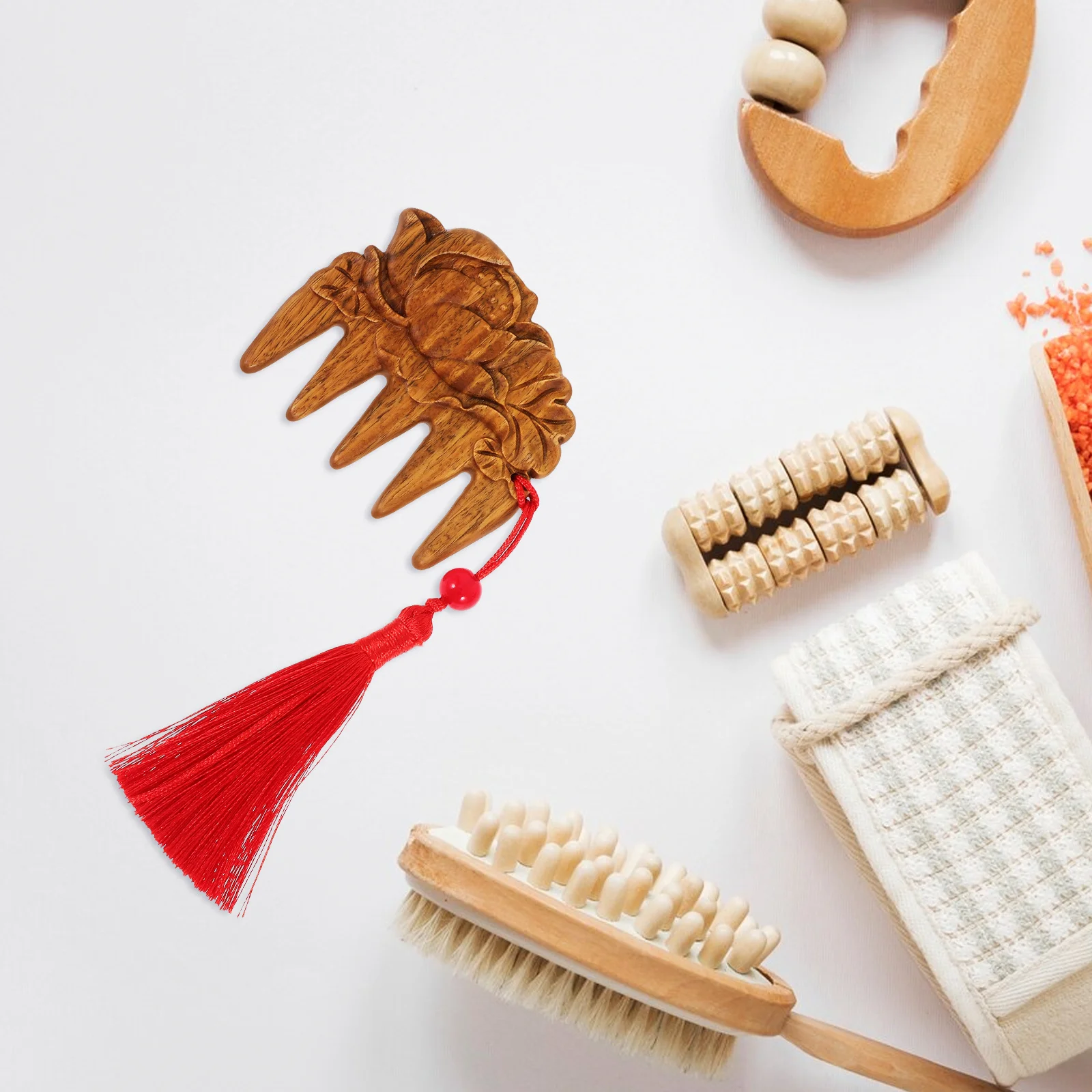 

Purple Sandalwood Comb Lotus Flower Pattern Portable Wide Tooth Wooden Massage Comb For Curly Hair Detangling Pocket