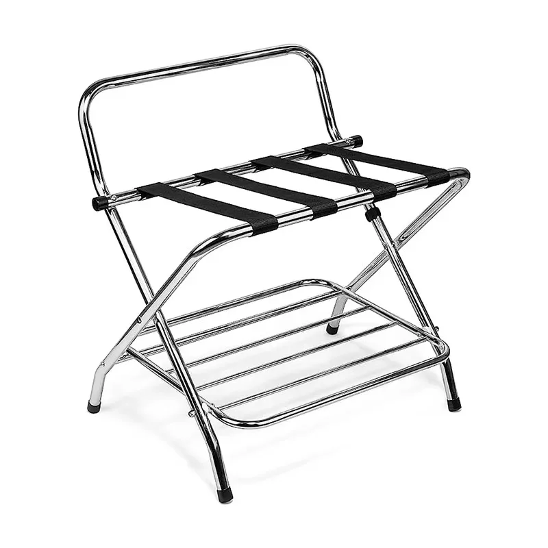 Foldable Sturdy Metal Luggage Rack Double Layer Stainless Steel Hotel Luggage Rack