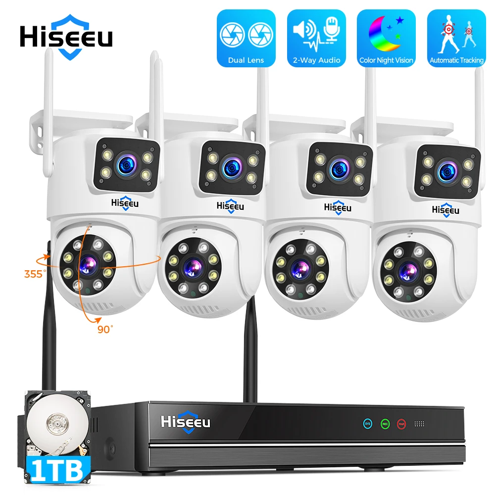 Hiseeu 와이파이 듀얼 렌즈 카메라 보안 시스템 키트, 3K IP 카메라, 16CH NVR 녹음기 세트, P2P 비디오 CCTV 감시 시스템, 6MP 