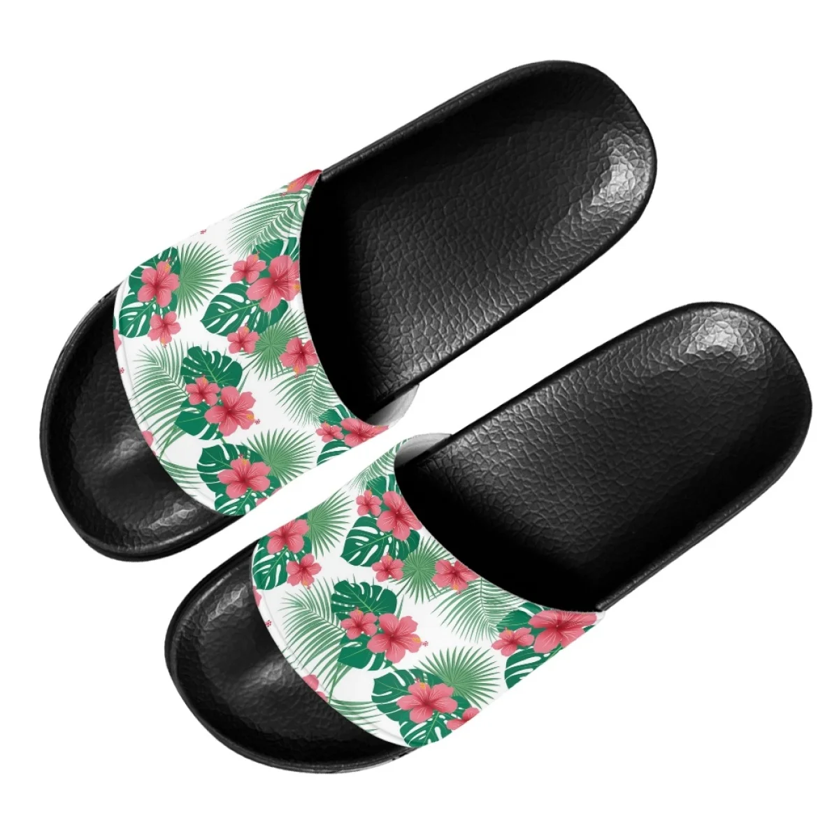 Zapatillas informales de flores hawaianas tropicales para mujer, antideslizantes, transpirables, planas de EVA para interiores y baño