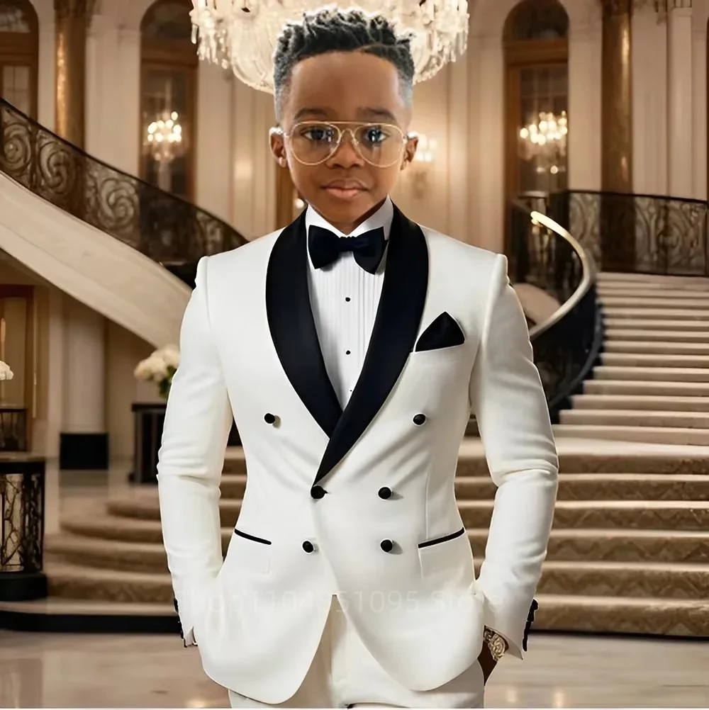 Handsome Boys Formal Peak Lapel Suit Set 2 Pieces Elegant Slim Fit Tuxedo for Kids Performance Party Host Costumes Child Clothes