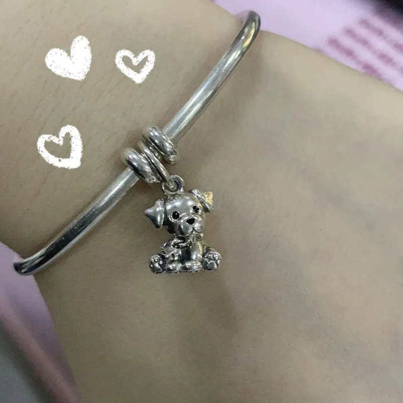 Abalorio de plata de ley 925 para pulsera Pandora, abalorio colgante de perro Labrador, Bulldog, bichón, regalo de joyería artesanal, gran oferta