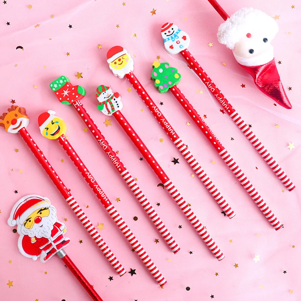 15 Pcs Writing and Drawing Pencils Wooden for Students Colorful Christmas Cartoon Adorable Portable