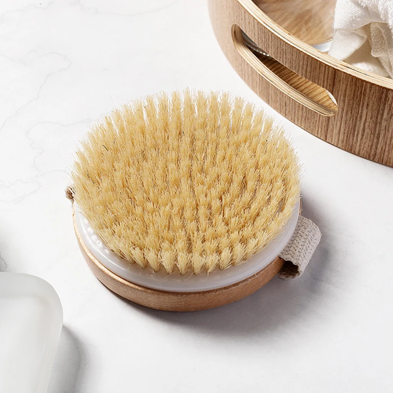 1pc Wooden Bath Brush Natural  Sisal Plant Fiber  Exfoliating Promoting Blood Circulation Body Massage 