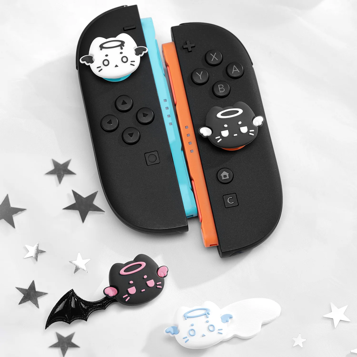 Geekshare Thumb Grip Caps for Switch 2, Cute Silicone Joystick Covers,  Anti-Slip & Soft Thumbstick Grips Angel Devil Kitten