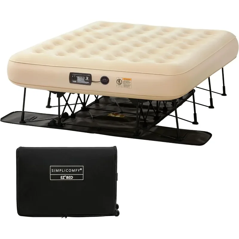 

Bed Self-Inflating Air Mattress with Built-in Frame, Pump and Wheeled Case, Blow Up Inflatable Rolling Air Bed on Wheels