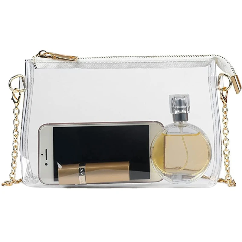 Clear Crossbody Purse Bag Stadium Approved PVC Transparent Messenger Bags Gold Chain Strap Sac For Women Ladies