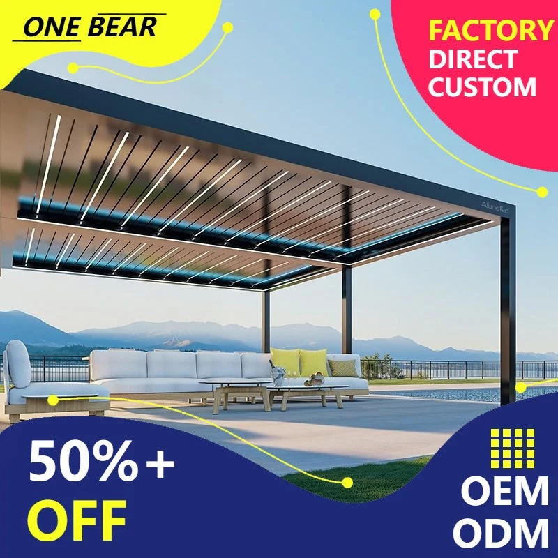 Any Size Custom LED Aluminum Louvered Pergola Drainage System Four Season Weatherproof Backyard Patio Gazebo Shelter Durable
