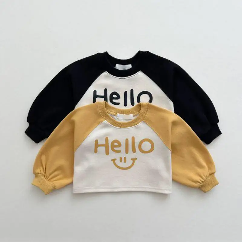 Kinder Lange Hülse Lose Tops Patchwork Kinder Jungen Mode Lässig Pullover 2025, Herbst Neue Baby Mädchen Brief Drucken Sweatshirt