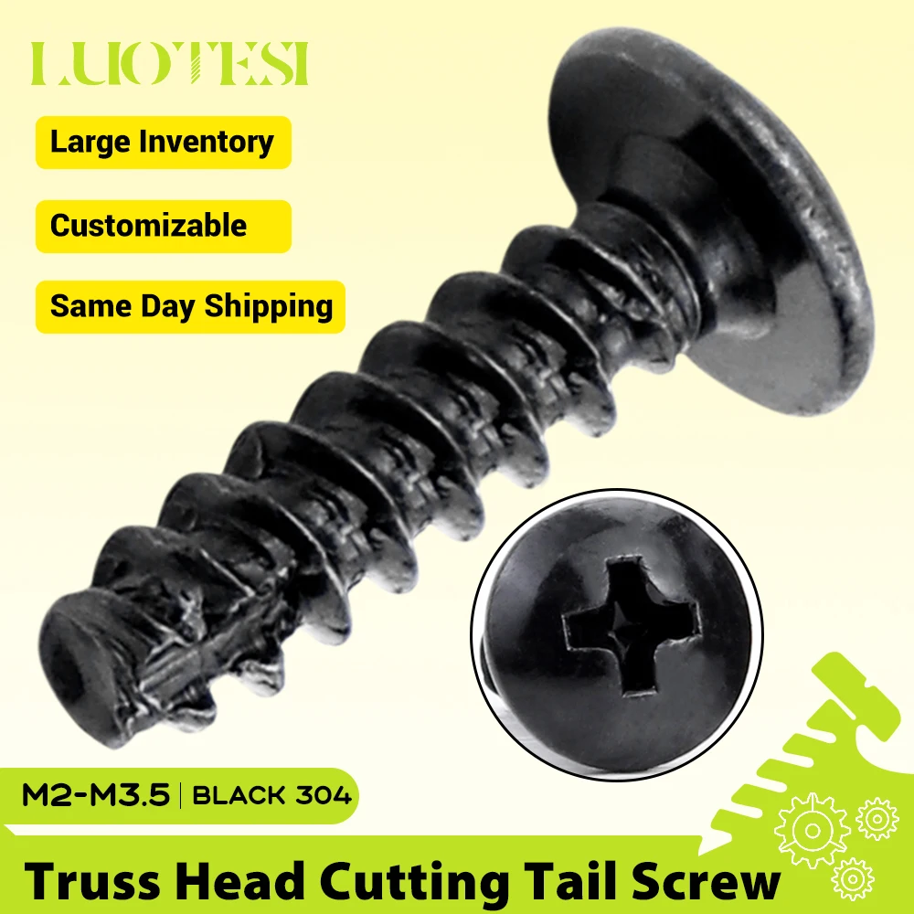 Phillips Truss Head Cutting Tail Self Tapping Screw Black Stainless Steel M2 M2.3 M2.6 M3.5 Cross Mushroom Head Cut Tail Screw
