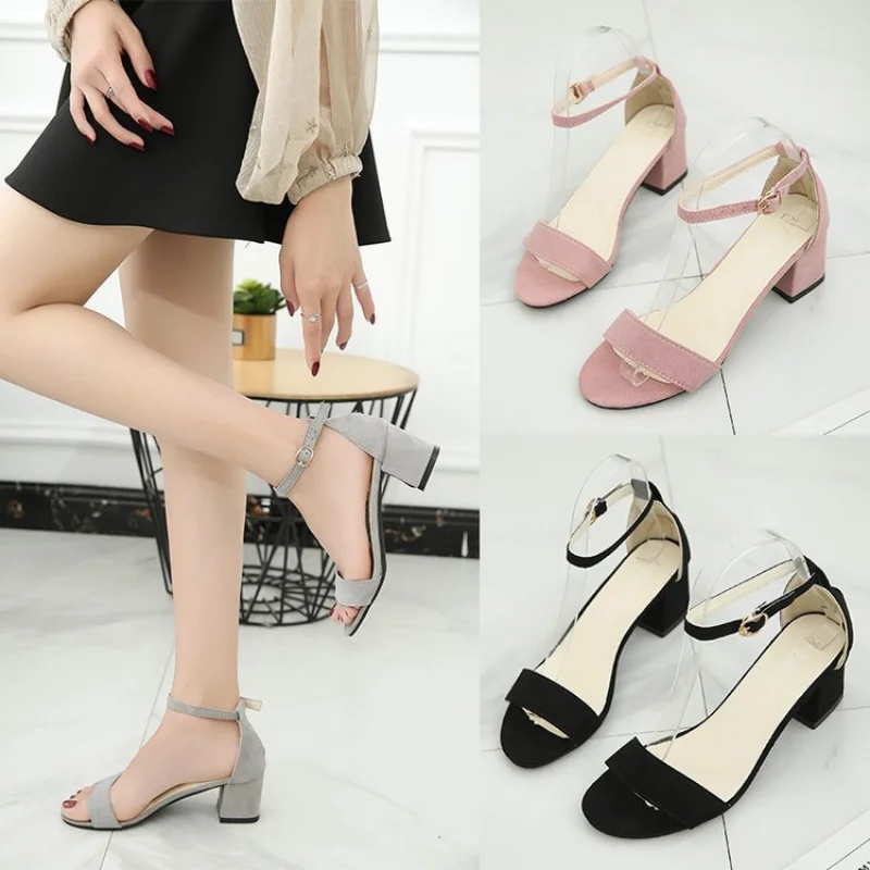 2023 New Fashion Open Toe Square Heel High Heels Sandals Women Summer Shoes Fashion Sexy Buckle Strap Ladies Shoes Size 39