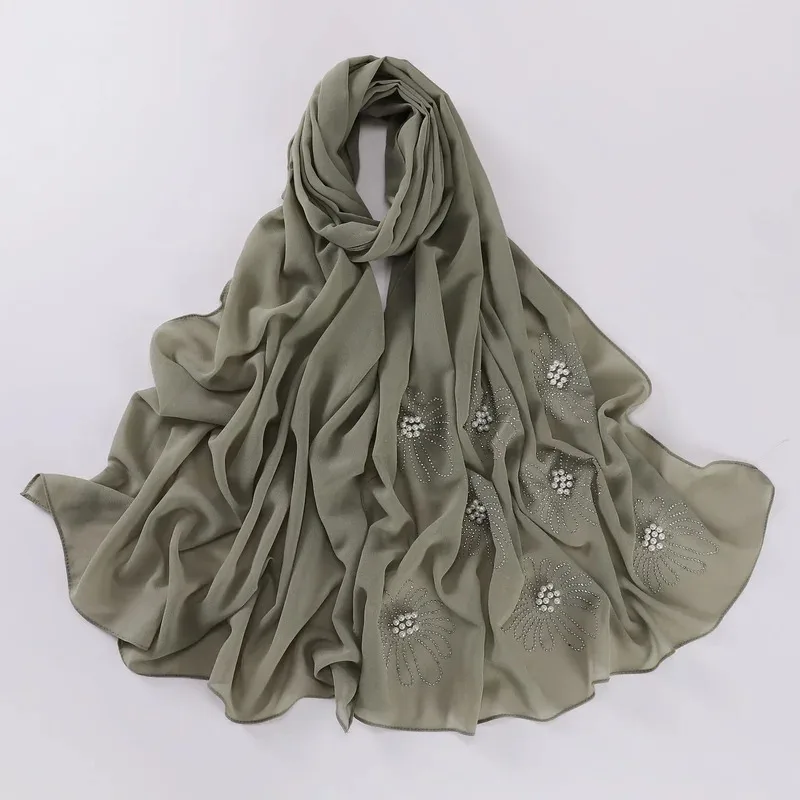 

Fashion Chiffon Hijab Scarf Glitter Rhinestone Diamond Bandana Solid Color shawl for women muslim Wrap headband Islamic 175*70cm