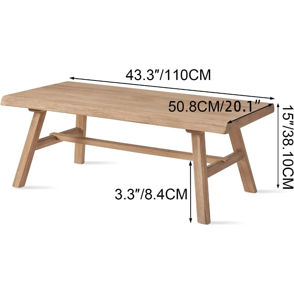 43 طاولة قهوة من الخشب الصلب للمزرعة، طاولة مركزية مستطيلة ريفية لغرفة المعيشة، طبيعية #2