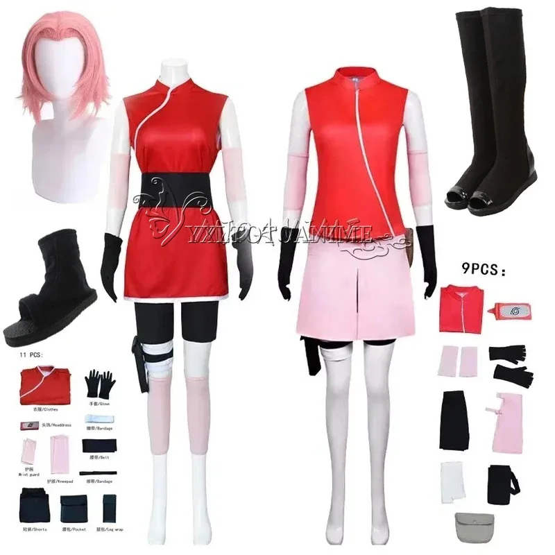 

Haruno Sakura Cosplay Shippuden Anime Costume Wig Women Girls Skirt Outfit Unisex Ninja Cartoon Halloween Carnival Costume