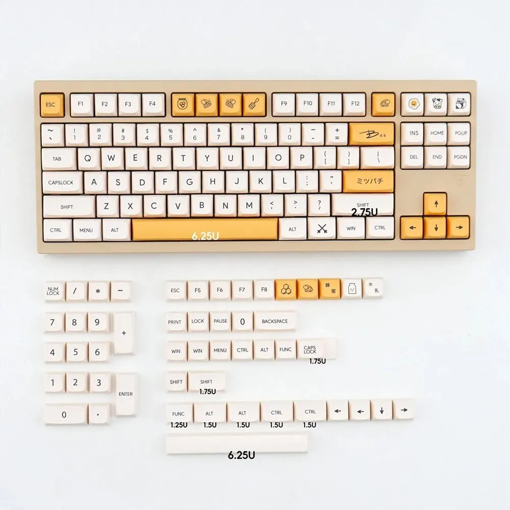 PBT XDA Profile Keycaps 140 Key Honey Milk Key Caps Korean English Key Caps for Cherry MX Switch Gaming Mechanical Keyboard