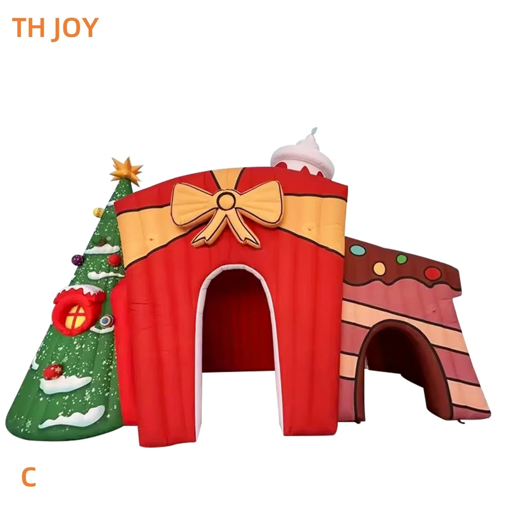 fast air ship to door, 2025 new Inflatable Santa Grotto, customized inflatable Christmas house dome tent with Christmas tree