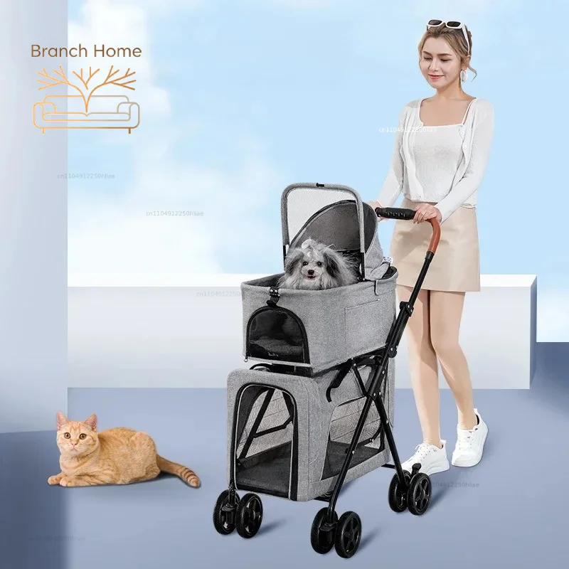Nordic Pet Stroller Foldable Pet Supplies Universal Outdoor Walking Four Wheeled Cart Double-layer Detachabl Dog And Cat Trolley