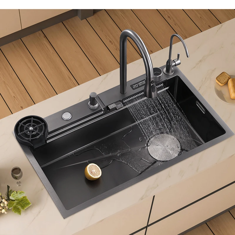 

Waterfall large single tank stainless steel household sink kitchen nano multifunctional