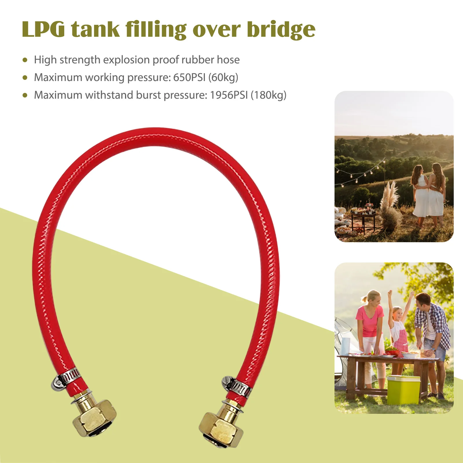 LPG Tank Mutual Filling Bridge Eastern European LPG Cylinder Mutual Filling Connecting Pipe Rubber Hose Durable Camping Supplies