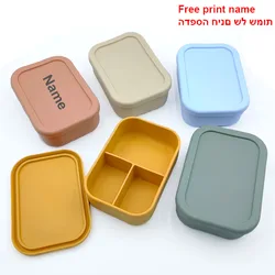 Fiambrera Bento con nombre personalizado, fiambrera de silicona de 3 compartimentos, contenedor de comida para bebé, Picnic portátil a prueba de fugas