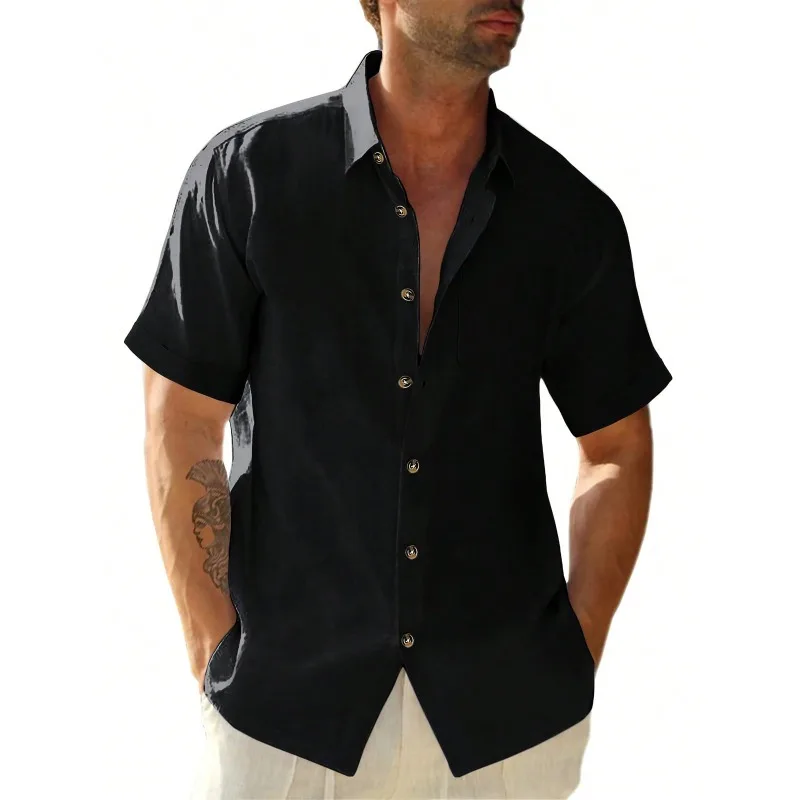 

2026 QualityMens Short Sleeve Cuban Camp Guayabera Shirt Linen Cotton Hippie Beach Button Down Shirts Plus Size