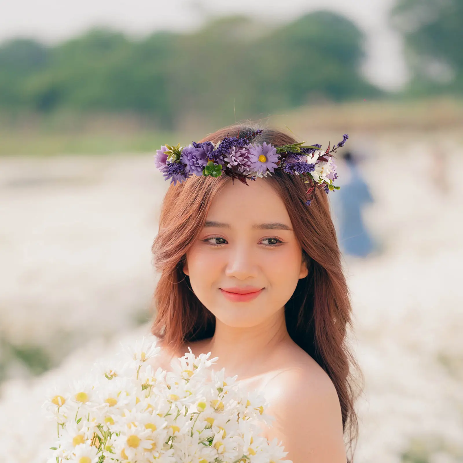

Premium Bridal Floral Crown Faux Flower Headband Wreath for Wedding Bridal Photoshoot Boho Festival Flower Hair Accessory