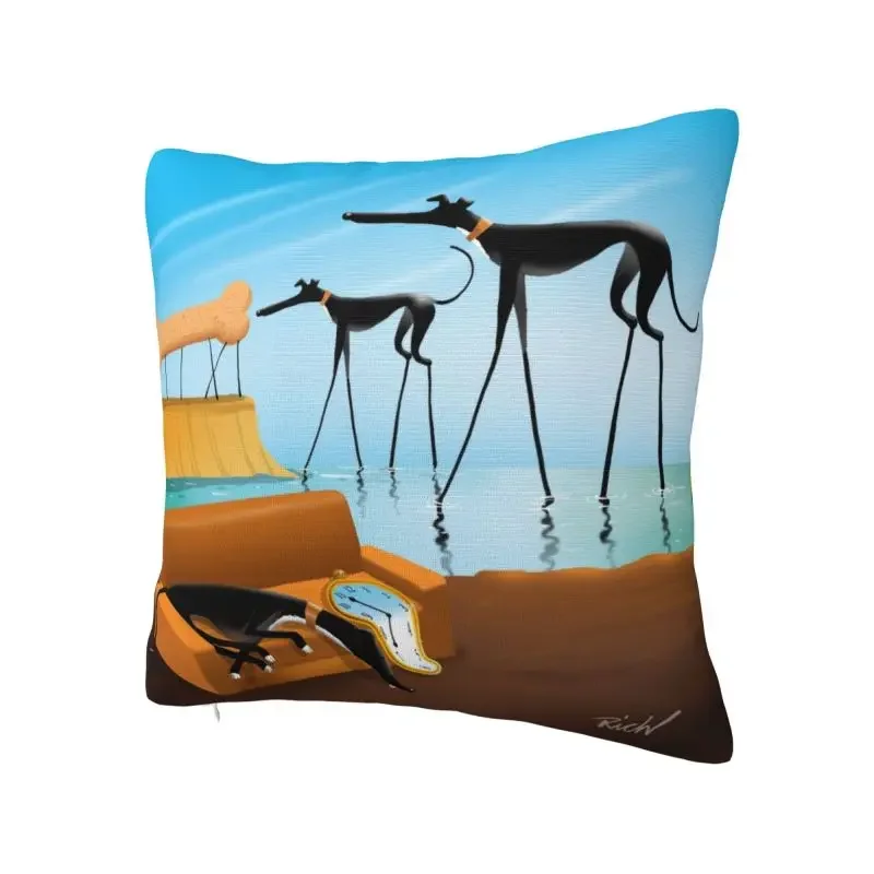 Salvador Dali Funny Greyhound Lurcher Pillow Case Home Decor Cute Whippet Sighthound Dog Art Cushions for Sofa Square Pillowcase