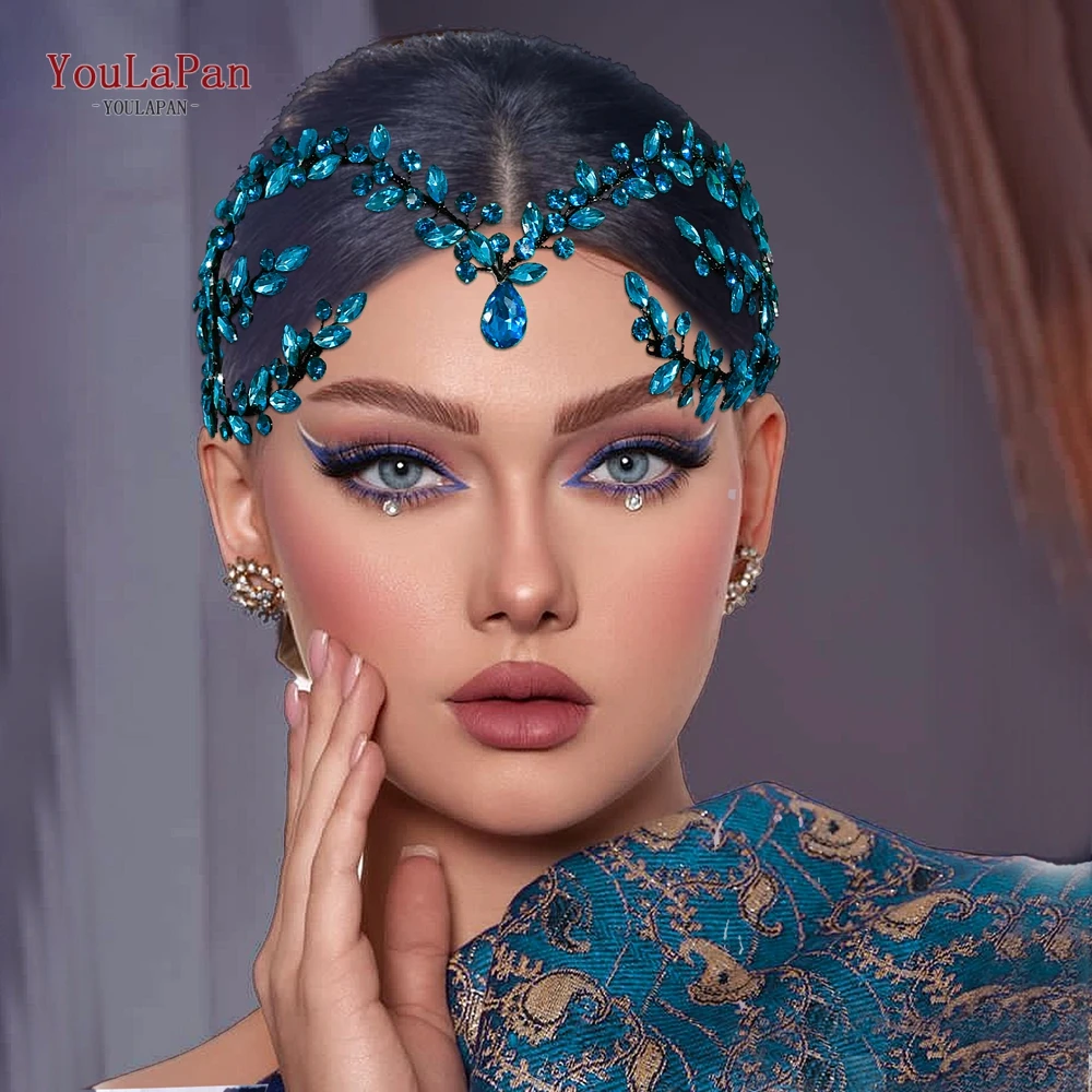 

YouLaPan Wedding Bridal Rhinestone Headband Forehead Decoration Bride Headpiece Woman Banquet Party Water Drop Headwear HP599