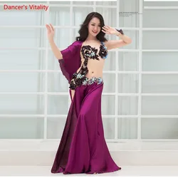 Women Spandex and Silk Satin Belly Dance Costume Belly Dance Set Professional Belly Dance Girls Bra+Skirt 2pcs