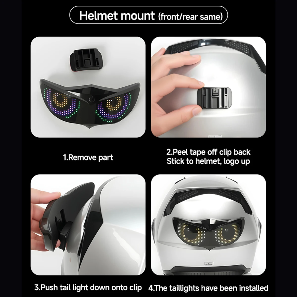 Picture 7: Motorcycle Bicycle LED Devil Eyes Screen Display Light Rear Decorative Tail Light Dynamic APP Control Helmet Warning Light