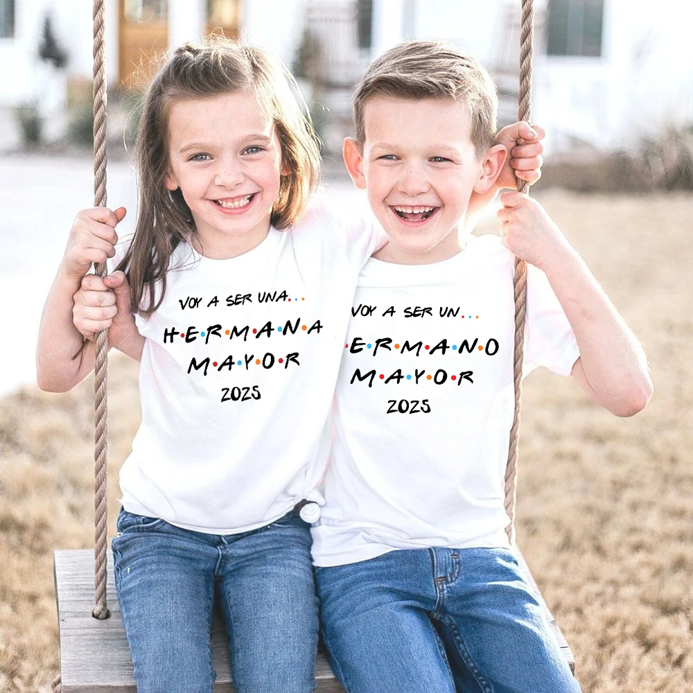 I'm Going To Be A Big Brother Big Sister Spanish Printed Shirt Pregnancy Announcement Kids T-shirt Boys Girls Short Sleeve Tops