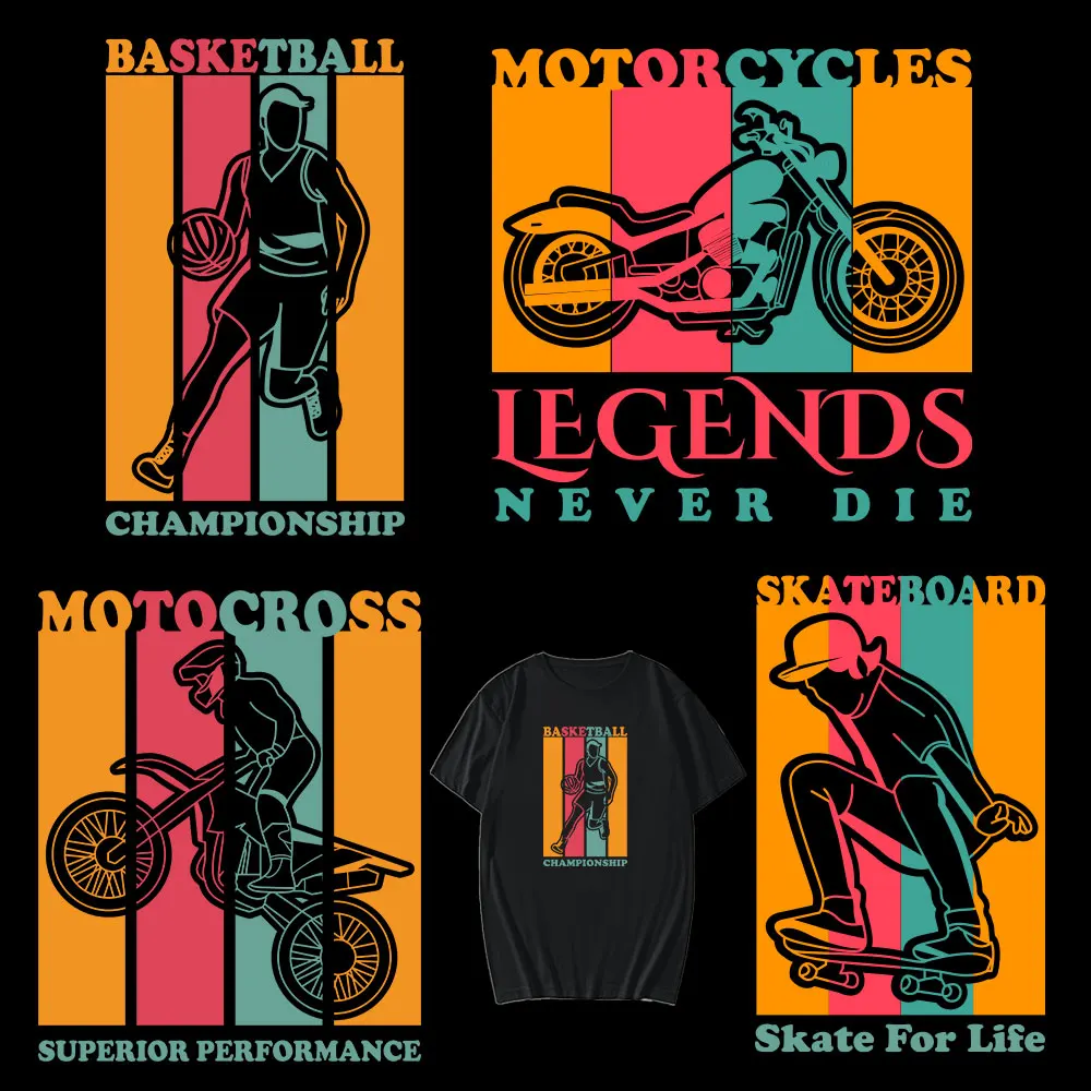 

Retro Skateboard Palyer Basketball Heat Transfert Thermocollants T-shirt Motorcycle Ironing Stickers Parches Termoadhesivos Ropa