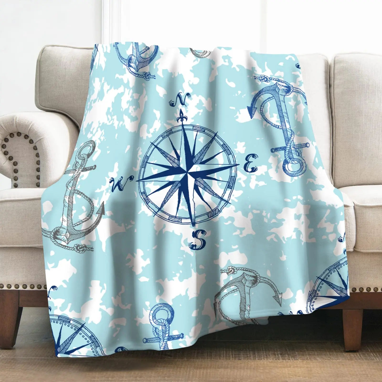 Nautical Anchor Blanket Personalized Custom Name Anchor Throw Blankets Nautical Gifts for New Boat Owners Yacht Bedding Gifts
