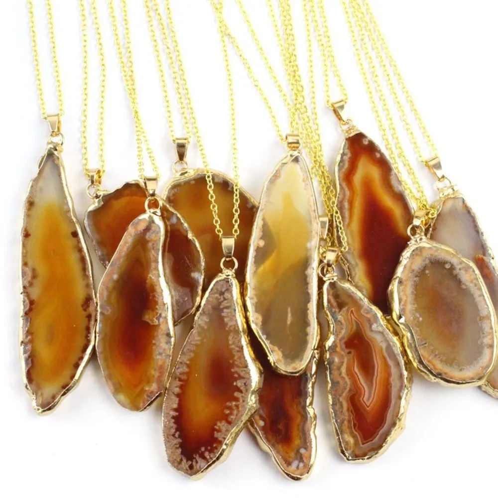 60*40mm Irregular Agate Geode Plated Gold Edged Handmade Druzy Agate Pendant DIY Jewelry Making Agate Wind Chime Gift Giving