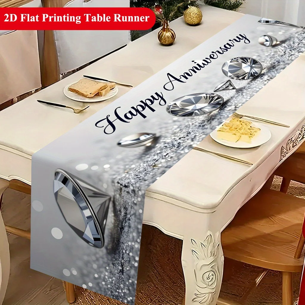 Elegant Anniversary Celebration Diamond Motif Table Runner - Luxury Romantic Pattern Decoration for Holiday Dining Home Party