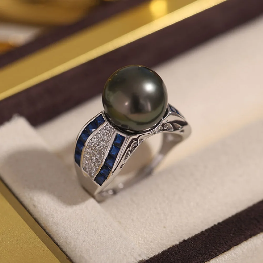

Кольцо с натуральным жемчугом AAAA 11-12 мм, серебро 925 пробы, синий комплект, роскошное и атмосферное открытое кольцо