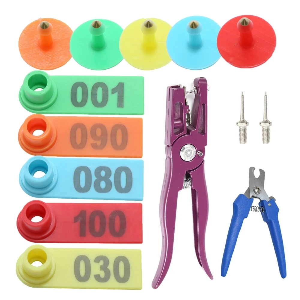 100Pc Goat Ear Tag Card Sheep Pig Ear Marker Card 2 Ear Tag Pliers Needle Clip Animal Identification Kit Tagger Livestock