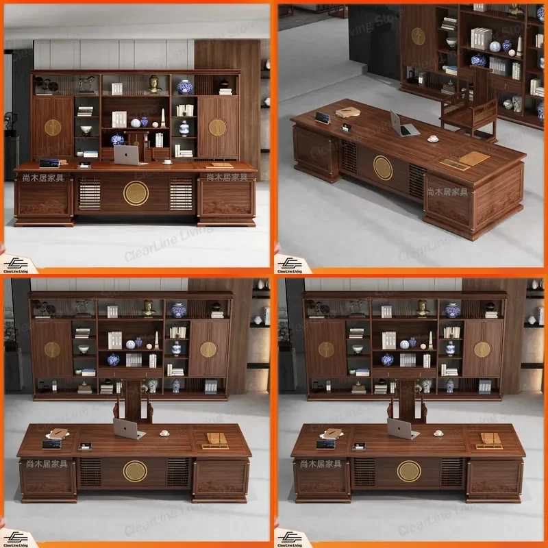 for Shangmuju Solid Wood Desk Fashionable Atmosphere Manager Office Ebony Boss Desk