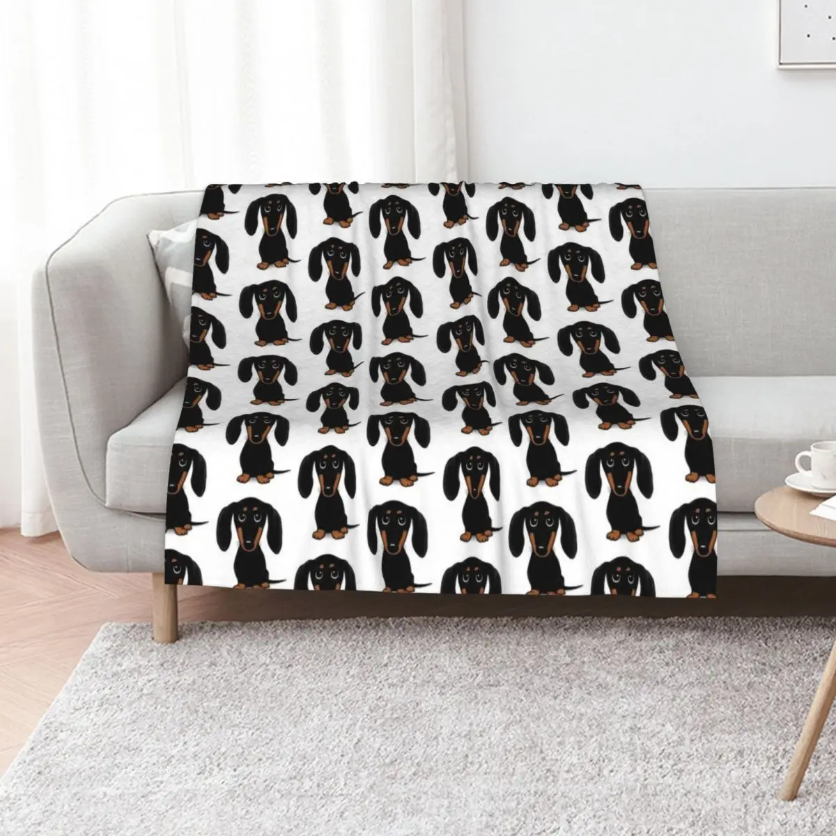 Cute Black and Tan Smooth Coated Dachshund Cartoon Dog Throw Blanket Kid'S Flannel Fabric Hairys Blankets