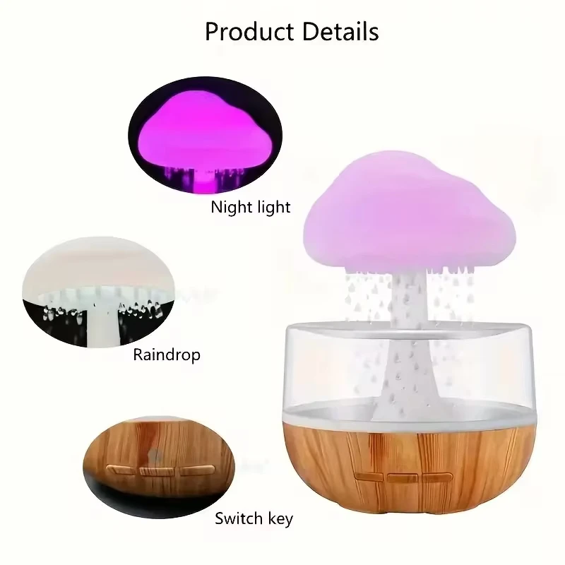 2024 USB Charging Rain Cloud Humidifier Multi-Color Mushroom Cloud Raindrop Atmosphere Light Night Light Aromatherapy Machine