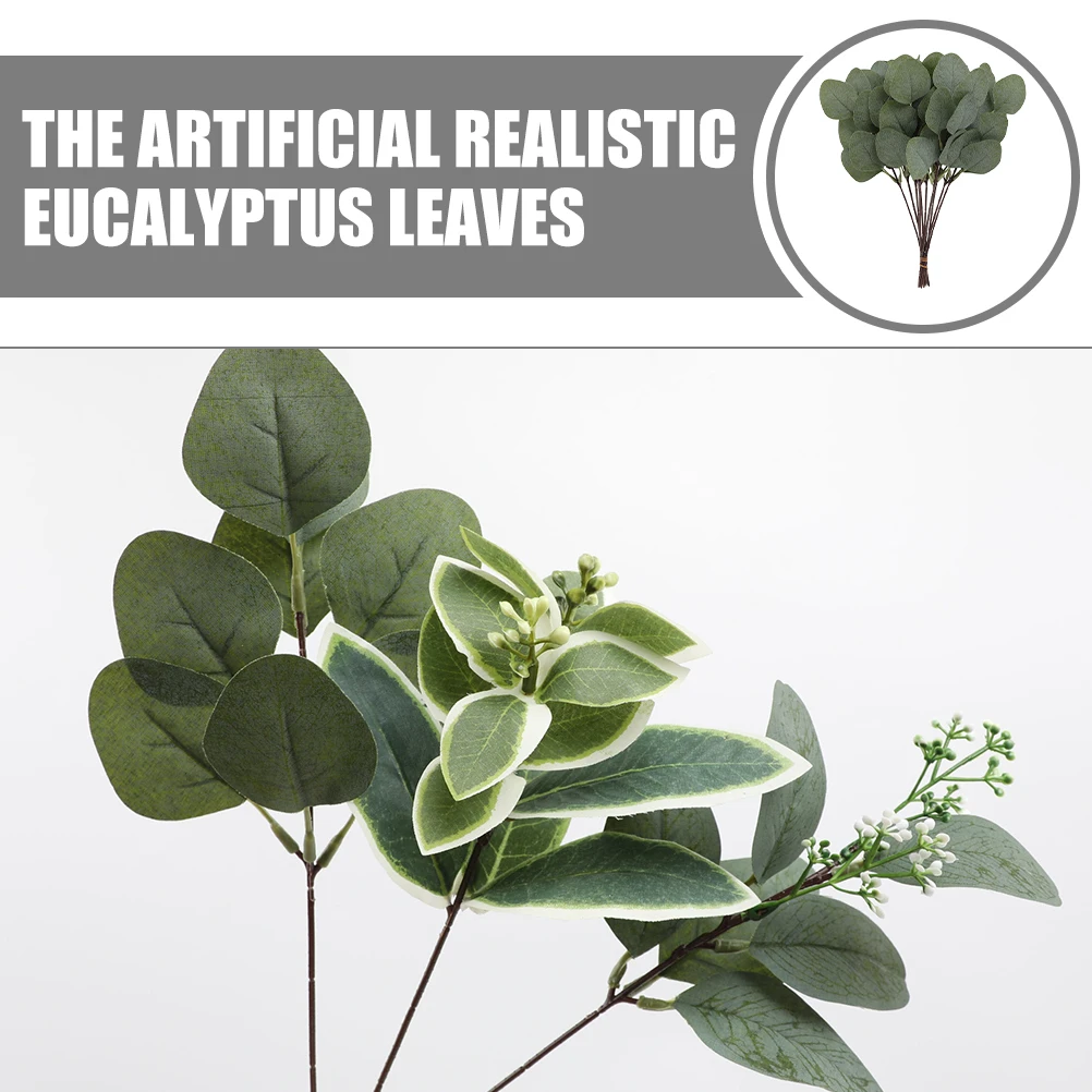 

12 Pcs Simulated Eucalyptus Leaves Artificial Stems Greenery Leaf Pu Faux Branches for Vase