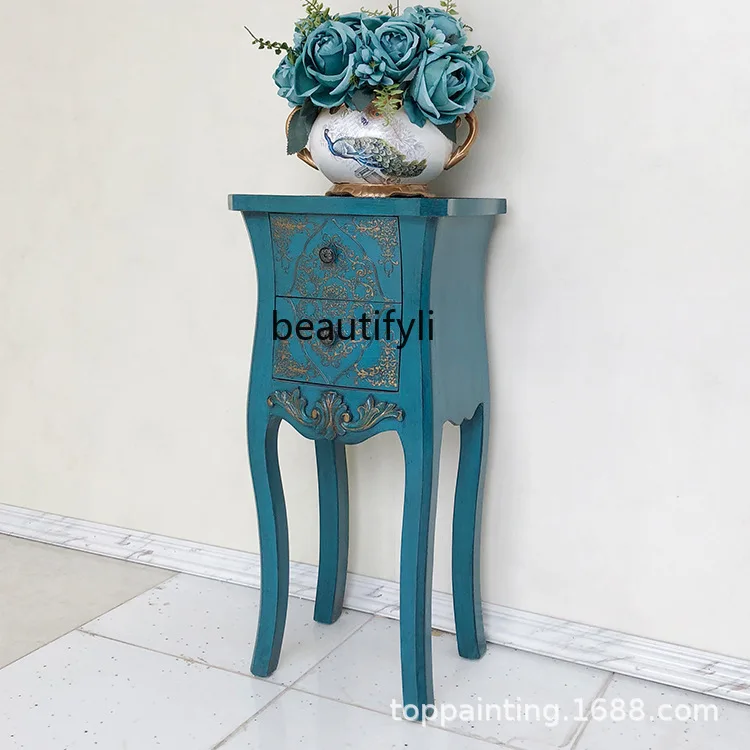 Luxurious European Style Side Table Corner Table Living Room Flower Table Two-Bucket Storage Cabinet Carved