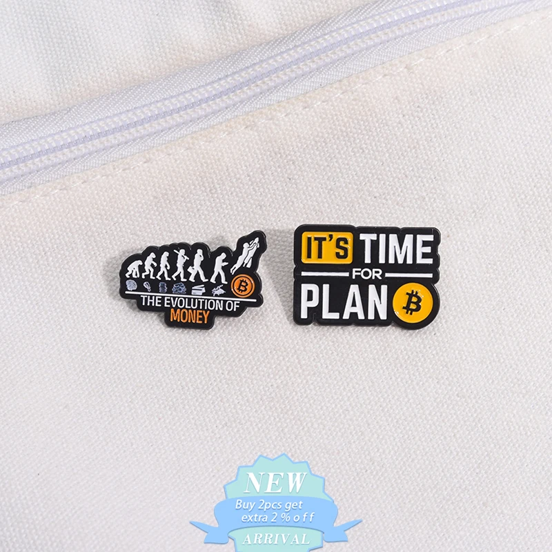 The Evolution Of Money Enamel Pins It's Time For Plan Brooch Lapel Badges Funny History Of Money Wealth Jewelry Gift For Friends