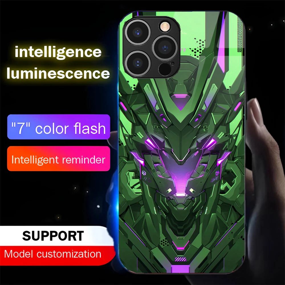 

Battle Armor Mech Design Led Light Phone Case Call Flash Glitter Cover For iPhone 16 E 15 14 13 12 11 Pro Max XR XS Plus